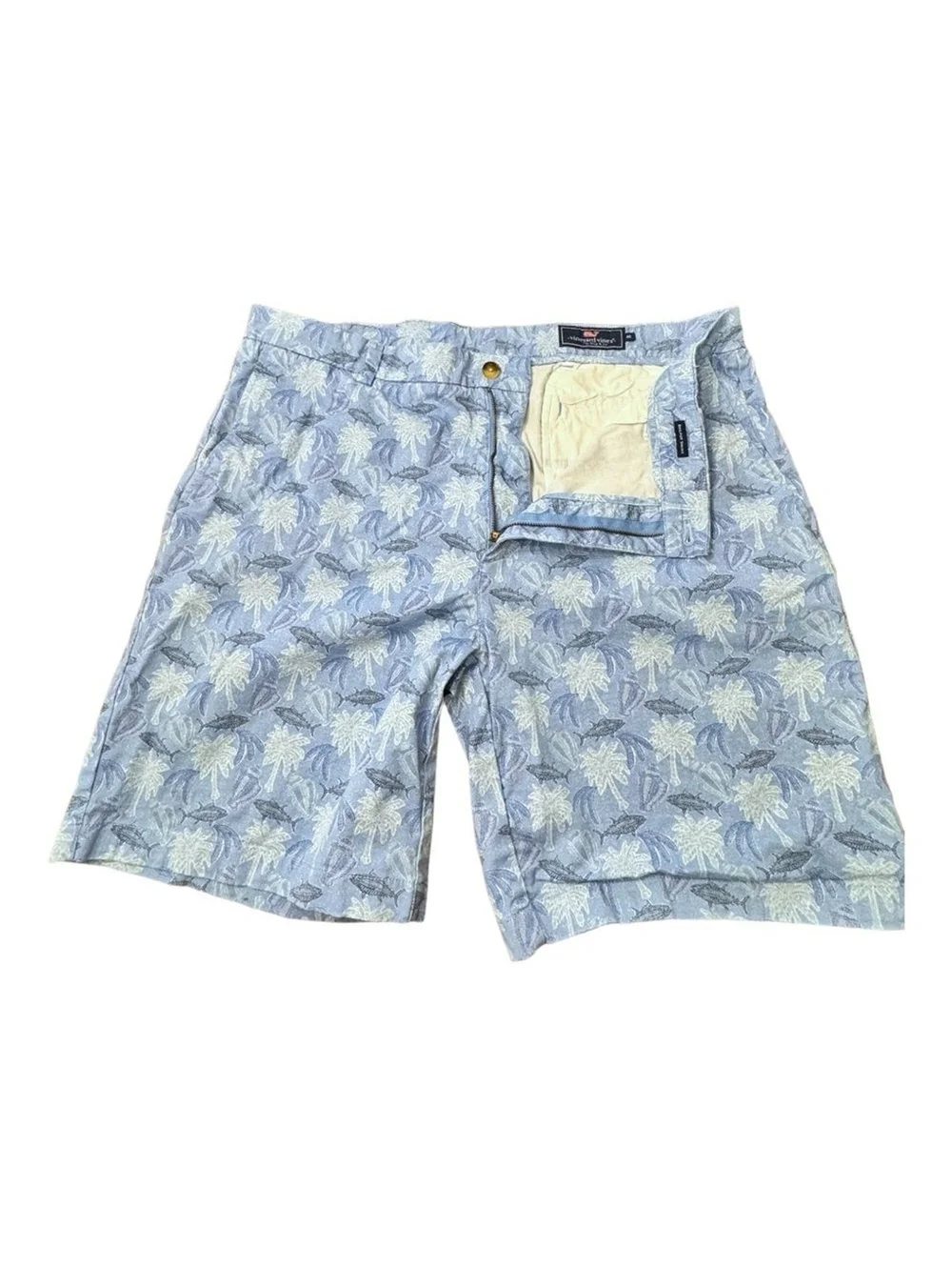 Vineyard Vines Breaker Shorts Blue Fish Palm Trees Tropical Beach Men’s Size 40